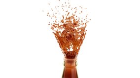 Fresh sparkling cola splashing out of glass bottle rim, isolated on white background, 3D animation. - Powered by Shutterstock - Get 15% off with code: PIKWIZARD15