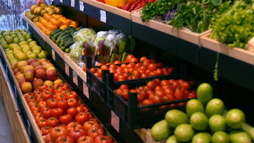 Fruits and Veggies on a Roadside Stall Slow Motion 4K Stock Footage - Fresh Produce, Local Market, Organic Fruits, Vegetables, High-Definition, Healthy Eating, Farm Fresh, Natural Food, Vibrant Colors