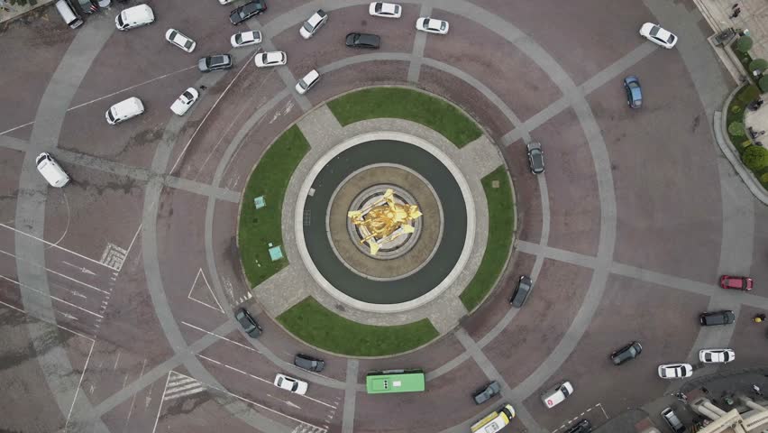 Freedom Square in Tbilisi, Georgia, Liberty Square, roundabout, city center, memorial, ring, roundabout view from drone, Tbilisi view from drone