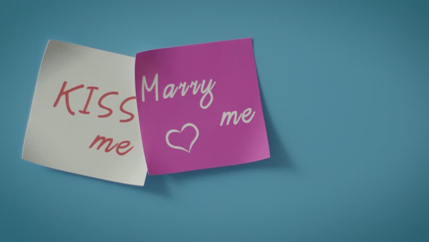 Kiss me and marry me in blue background, nice romantic footage.
