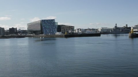 REYKJAVIK, ICELAND: SEPTEMBER 2012: View from the harbor of The Icelandic Opera. Harpa is a concert hall and conference centre in Reykjavik, Iceland.