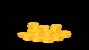 Group of golden coins falling down and stack together, Animation 2D of gold coin stack on transparent background with alpha channel. - Powered by Shutterstock - Get 15% off with code: PIKWIZARD15