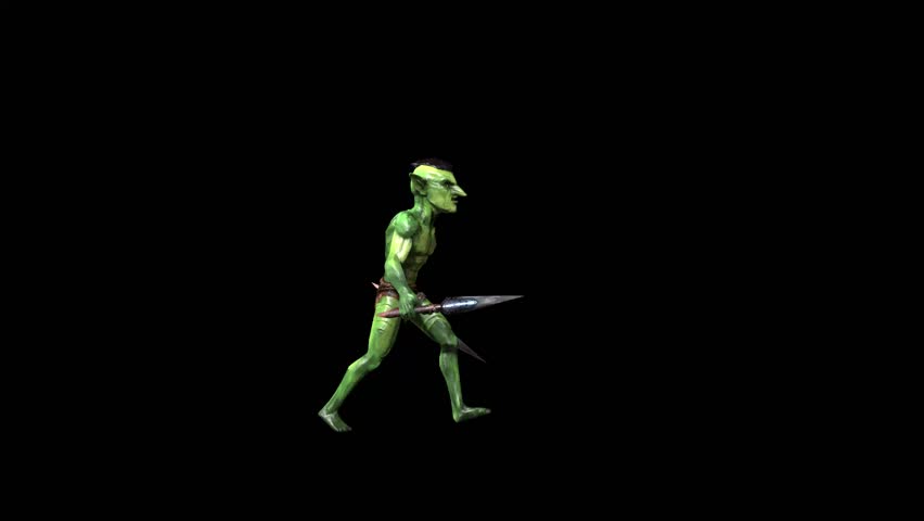 Goblin death animation 3D rendering on black background 