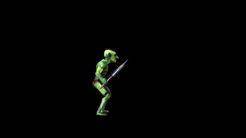Goblin hit side animation 3D rendering on black background