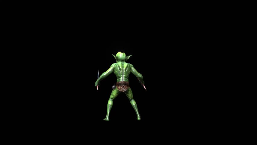 Goblin idle attack animation 3D rendering on black background