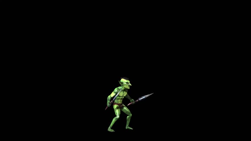 Goblin jump attack animation 3D rendering on black background