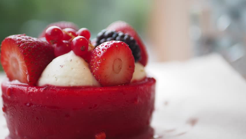 Delicious berry tart with fresh fruit toppings, great for food photography or as a gourmet dessert