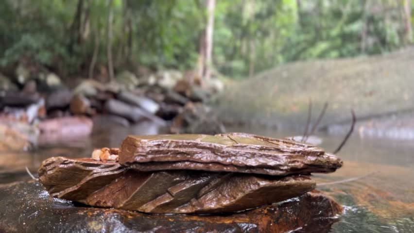 Stone podium in the river with stream water sound, really peaceful and calming