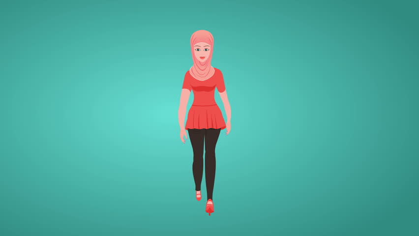 Arab girl walking and presenting animation video