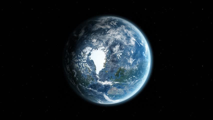 Zoom from Earth to Greenland. (Country Flag) World map animation with highlighted borders of countries.