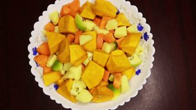 Mixed fresh sliced vegetable background. Healthy eating ingredients. Slice of mix veggies, pumpkin carrot potato tomato, Nutrition, diet, vegan food. Assorted vegetable rotating view 4K
 - Powered by Shutterstock - Get 15% off with code: PIKWIZARD15