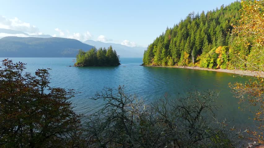 Smooth flight over The Harrison Lake. British Columbia, Canada