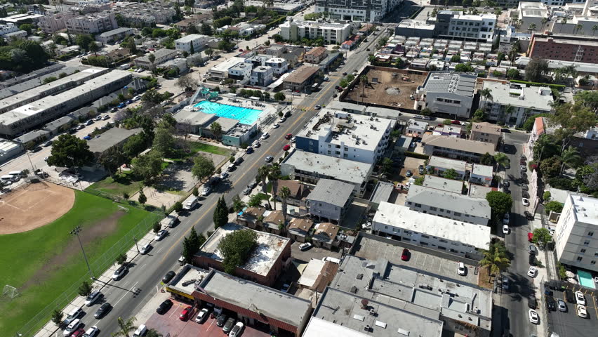 Hollywood Aerial Shot Cahuenga Blvd Forward Tilt Up