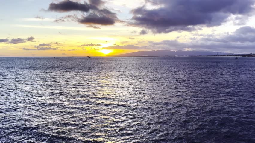 Ocean Sunset from a boat in Honolulu, Hawaii 