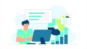 a man analyzing data on computer with graphs and statistics illustration business animated video - Powered by Shutterstock - Get 15% off with code: PIKWIZARD15