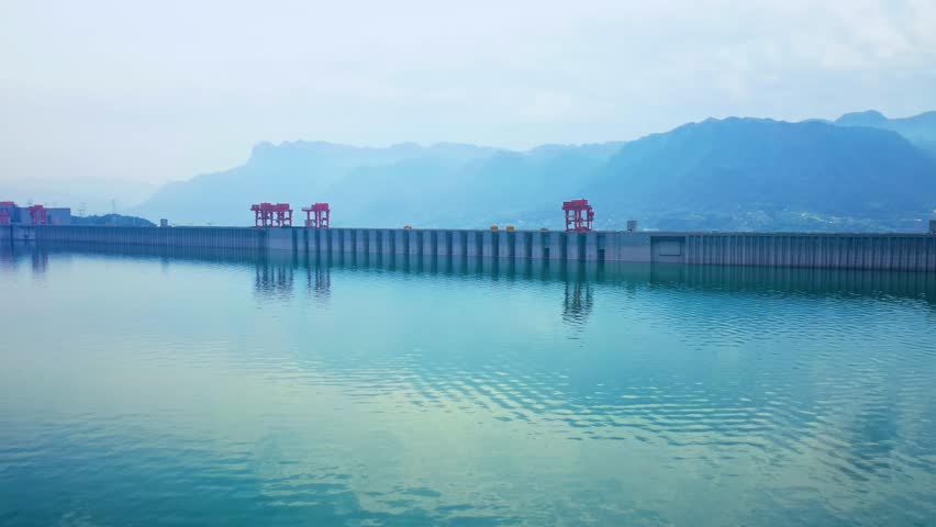 Aerial video of the Three Gorges Dam in Yichang, Hubei province, China