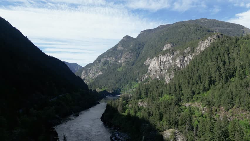 Canadian Nature River And Forest. Mountains and Trees. British Columbia, Canada.