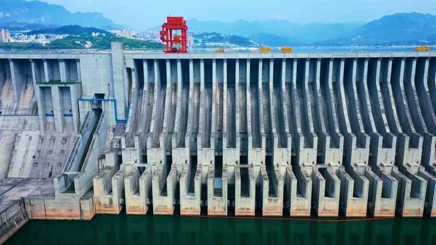 Aerial video of the Three Gorges Dam in Yichang, Hubei province, China