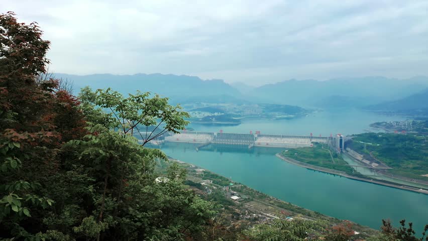 Aerial video of the Three Gorges Dam in Yichang, Hubei province, China