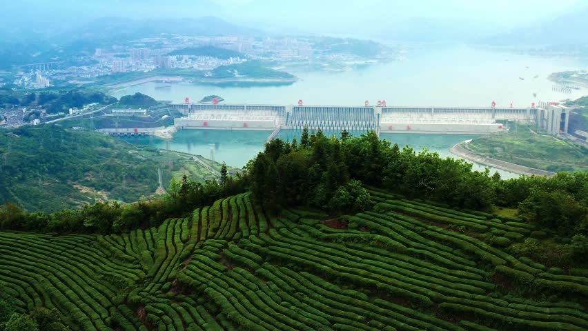 Aerial video of the Three Gorges Dam in Yichang, Hubei province, China