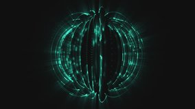 Abstract looped green energy sphere with magical glowing particles and shimmering vertical lines on black background, video in 4K - Powered by Shutterstock - Get 15% off with code: PIKWIZARD15