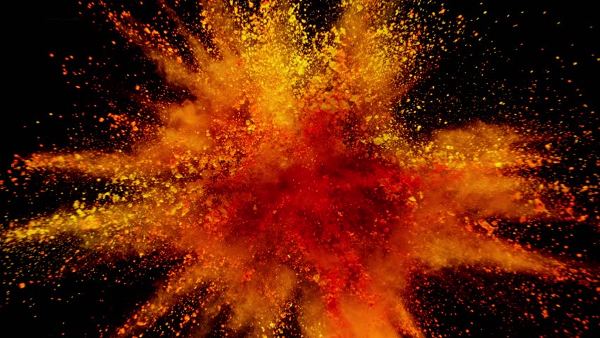 Super Slow Motion Shot of Color Powder Explosion Isolated on Black Background . Filmed on High Speed Cinematic Camera at 1000 fps .
