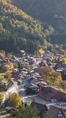 Shirakawago village Gifu Japan time lapse of Gassho house at Shirakawa village in autumn season