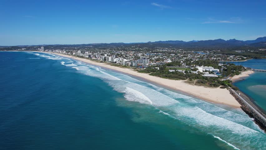 Coastal Town At Palm Beach In Gold Coast, Queensland, Australia. Aerial Drone Shot