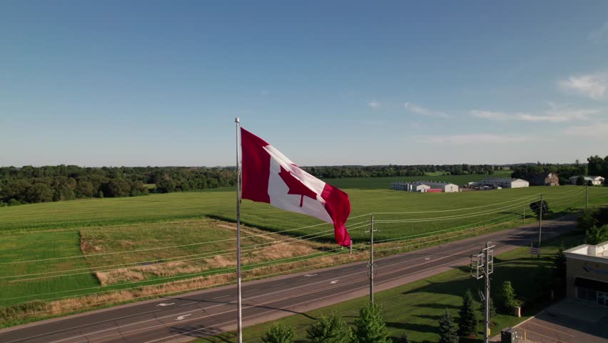 Canada Flag in rural Ontario, 4K
