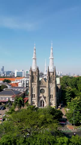 Aerial view of Jakarta Cathedral Church. Located in Central Jakarta near Istiqlal Mosque