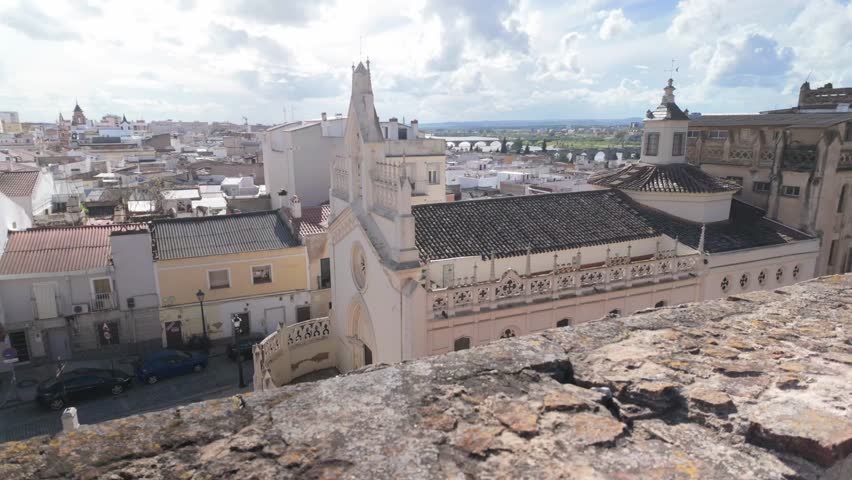Badajoz Church view from above, Badajoz fortress walls, Spain