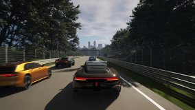 Player starts a mission in the modern pc racing simulator. Player driving a fast racing car in a simulator level. Player achieves victory in a virtual racing simulator video game. Win. Finish. - Powered by Shutterstock - Get 15% off with code: PIKWIZARD15