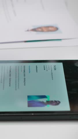 Vertical Video Team of recruiters selecting candidates based on their resumes, looking for the right person to fill in job vacancy. HR staff evaluating the qualifications of applicants after interview
