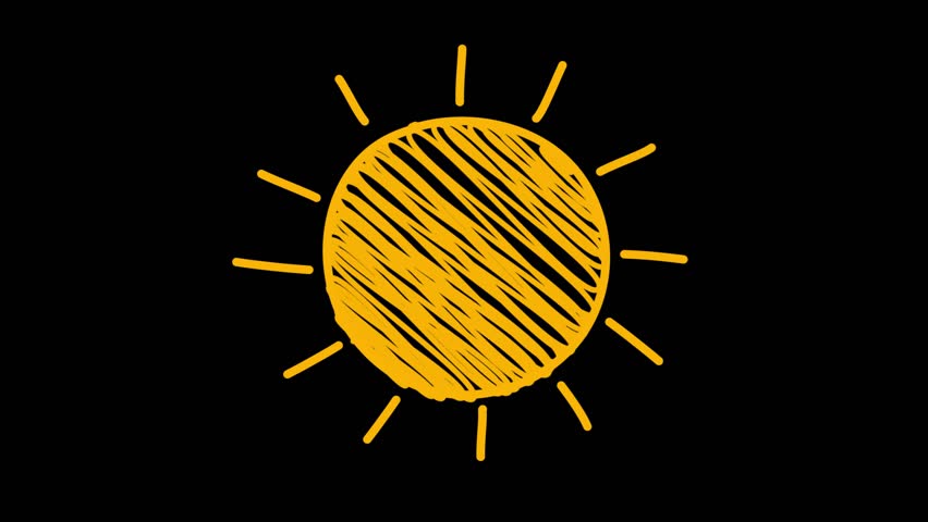 Doodle scribble Sun icon on black background. Hand drawn animated element.4k video