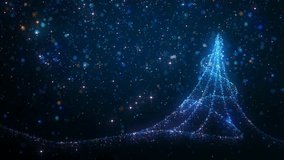 Glowing Particle Christmas Tree with Snowflakes in a Looping Festive Display, A bright, stylized Christmas tree made of glowing particles, surrounded by softly falling snowflakes, creating a loop - Powered by Shutterstock - Get 15% off with code: PIKWIZARD15