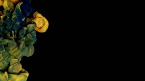 Blue ink Yellow and green acrylic paint splash each other in water against a grey background, colored ink spreads and bursts like a colorful cloud, - Powered by Shutterstock - Get 15% off with code: PIKWIZARD15