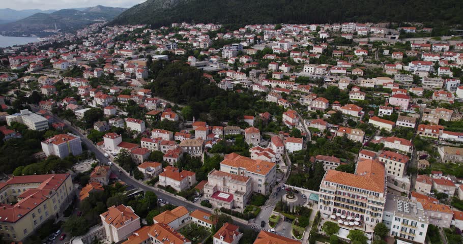 Panning Panorama Shot Of Dubrovnik City On The Adriatic Sea Coastline In Croatia.