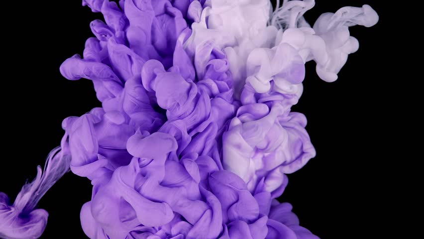 Tranquil Pink Ink Clouds on Dark Canvas. Pink and Purple Ink Mixing In Water. Slow Motion. Black Background. Abstract Motion Backdrops, Art Effects.