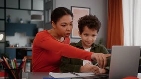African American family caring mother mom mommy woman babysitter female helping teaching little boy help with laptop computer online course class lesson child kid son studying learning homework home - Powered by Shutterstock - Get 15% off with code: PIKWIZARD15