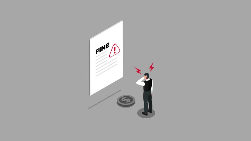 Fine penalty unpaid pay law debt icon charge or payment punishment mulct fee receipt invoice urgent due notice 3d animation cartoon