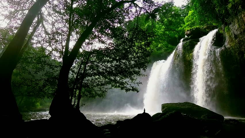 Heo Suwat Waterfall in tropical forest at Khao Yai National Park, Thailand.	