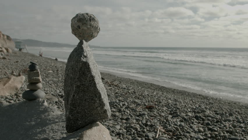 Footage of balanced rocks at Torrey Pines State Park near La Jolla, California.