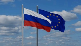 European Union and Russia flags flying together, video concept of the relationship - Powered by Shutterstock - Get 15% off with code: PIKWIZARD15