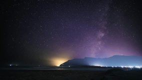 A serene night sky illuminates the coastal mountains. The Milky Way stretches across the horizon, casting a soft glow over the tranquil seascape. Suao, Yilan County, Taiwan. - Powered by Shutterstock - Get 15% off with code: PIKWIZARD15