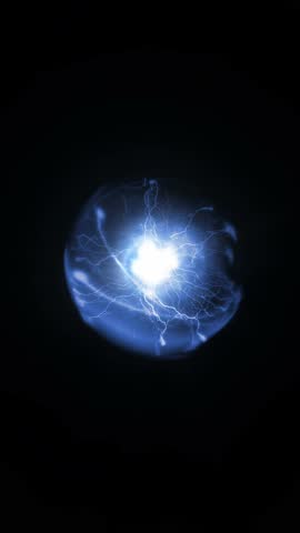 Glowing Blue Atom with Swirling Energy Trails