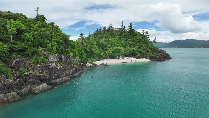 Tropical Island views Great Barrier Reef ocean blue water nature queensland landscape by drone 