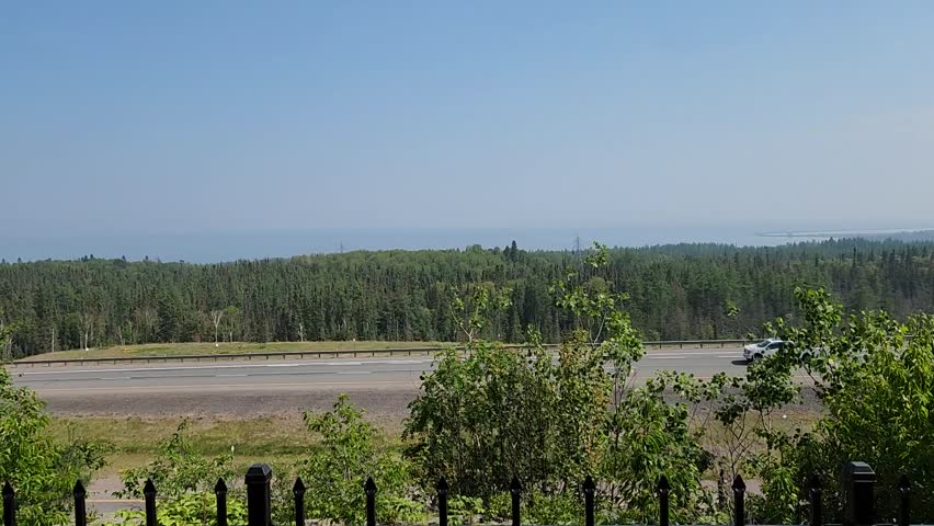 Brief but shaky  video of the Trans-Canada as it goes past the Terry Fox Memorial in Thunder Bay. Filmed June 23, 2023.