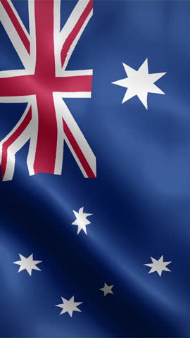 Australia flag waving animation, vertical flag, seamless loop animated, official colors (portrait).