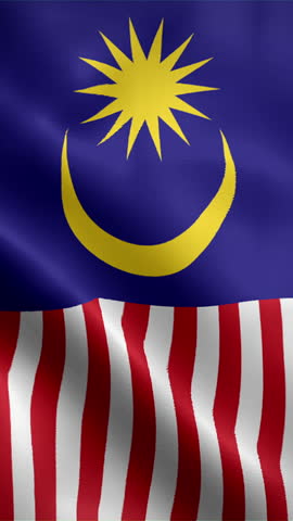 Malaysia flag waving animation, vertical flag, seamless loop animated, official colors (portrait).