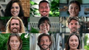 Bright Portraits of Smiling People Looking at Camera in Multi Screen Montage. Footage Set of Happy Faces Isolated on Series of Various Backgrounds. Headshot Collection of Authentic Men and Nice Women - Powered by Shutterstock - Get 15% off with code: PIKWIZARD15